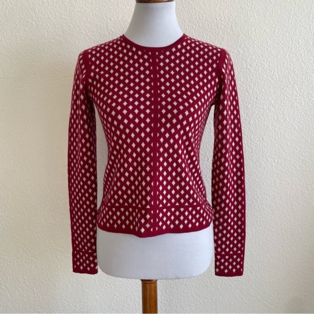 WORTH New York 100% Wool Fitted Sweater XS P Red/White Printed Career Office